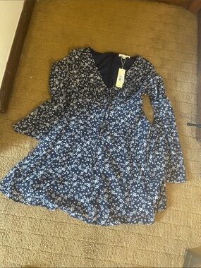 Copper Key Navy Blue Floral Long-Sleeve Dress